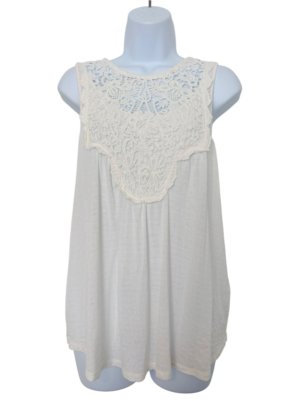 Maurices Ivory Crochet Lace Yoke Tank Top Boho Sleeveless Swing Blouse SzL